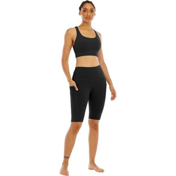 Womens High Waisted Biker Yoga Shorts 4 Pack with Pockets Workout Gym - Picture 5 of 6